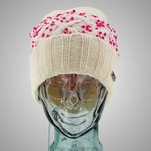 Trina Turk Hat Beanie Cream Pink Yarn Cuff Knit Cottagecore Barbiecore Outdoor